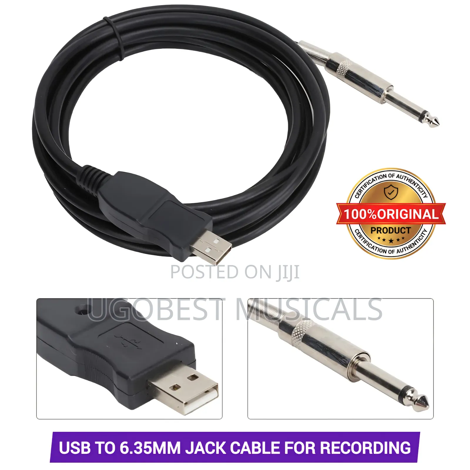 USB to 6.35mm Jack Instrument Interface Cable to PC (Plug Play)