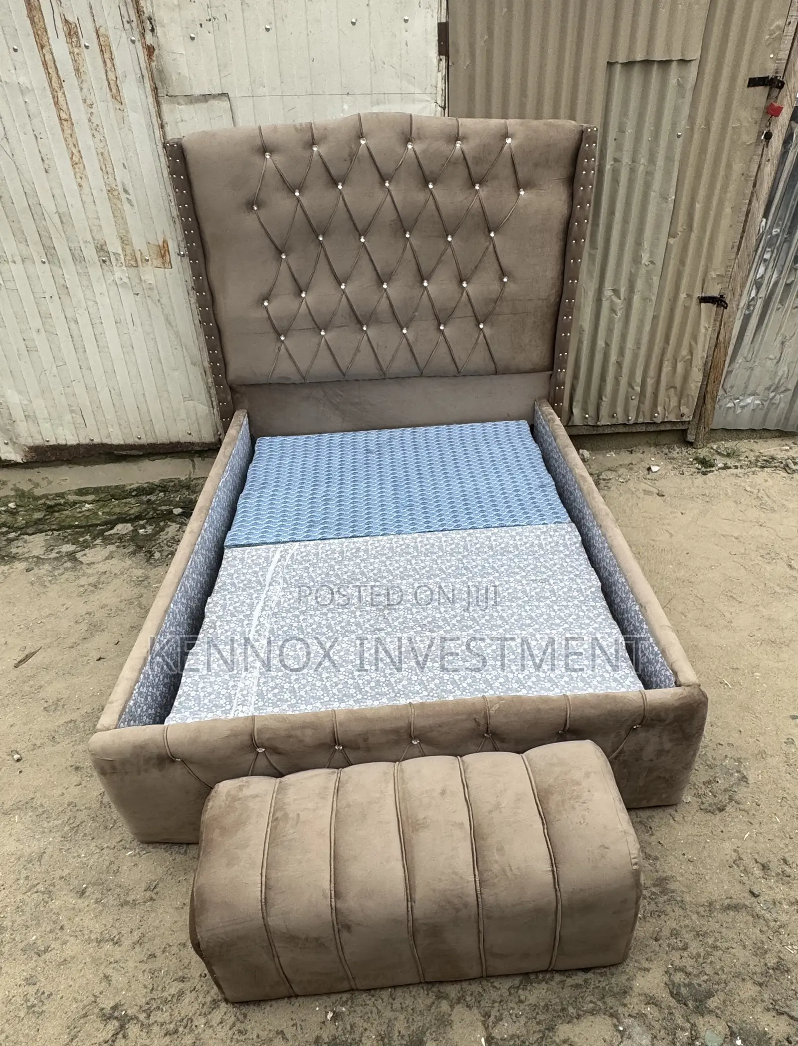 4.5 by 6 Upholstery Bedframe With an Ottoman