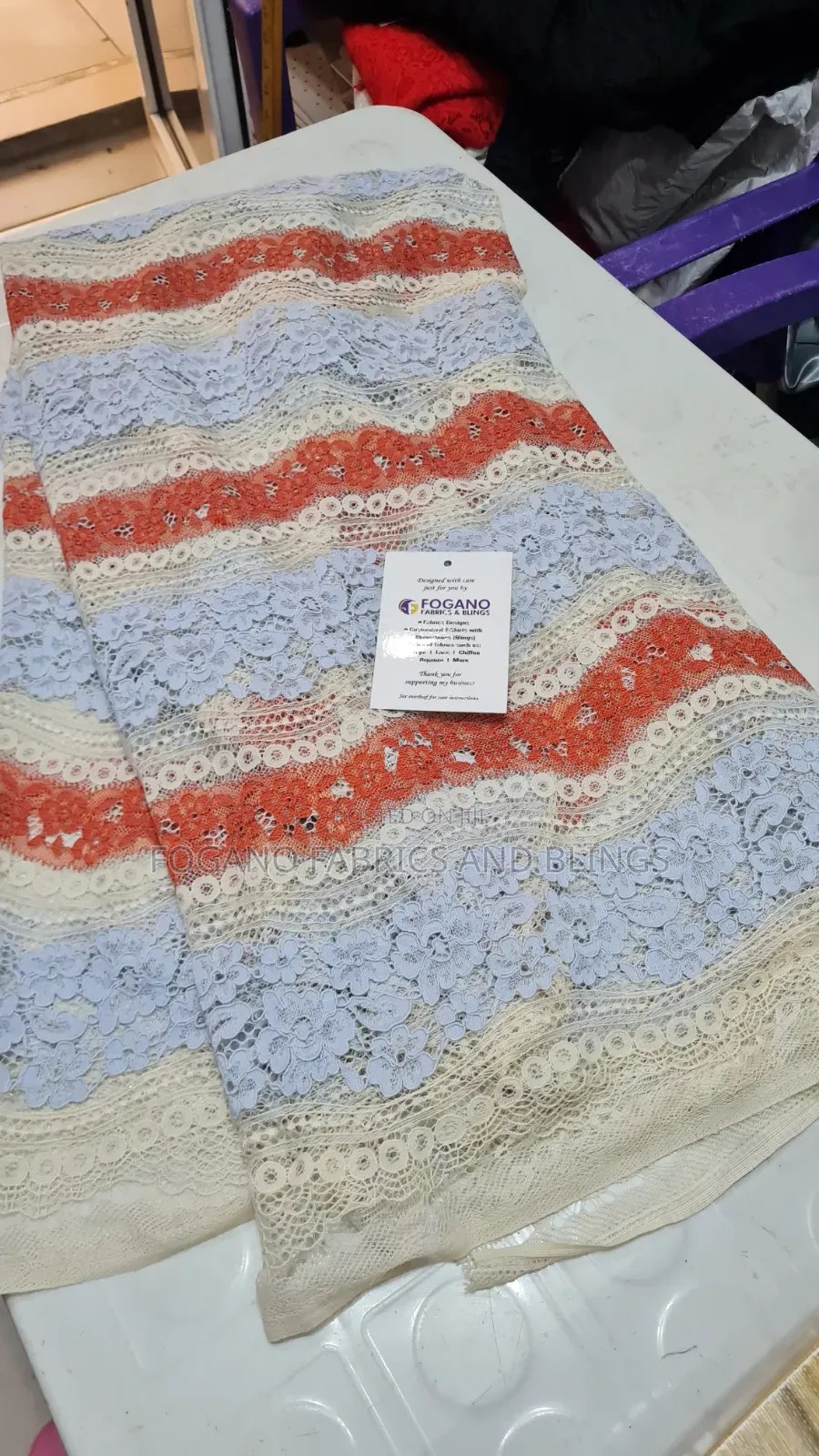 Light Blue and Rust Orange Net Lace