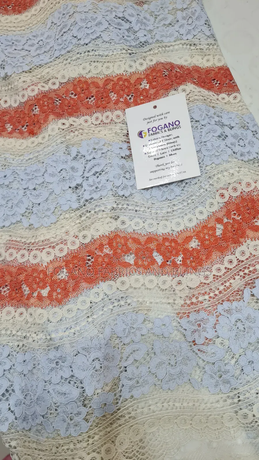 Light Blue and Rust Orange Net Lace