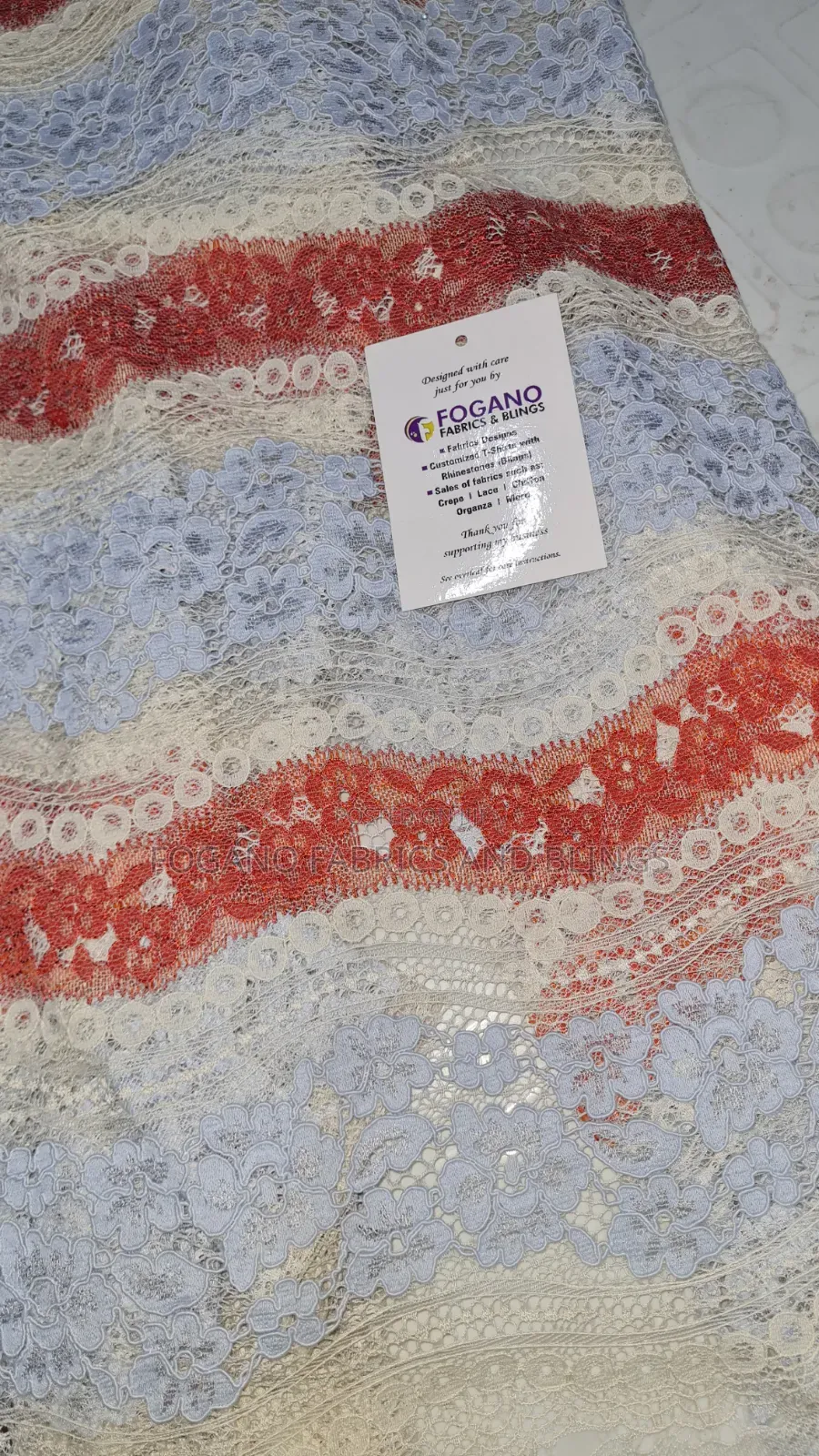 Light Blue and Rust Orange Net Lace