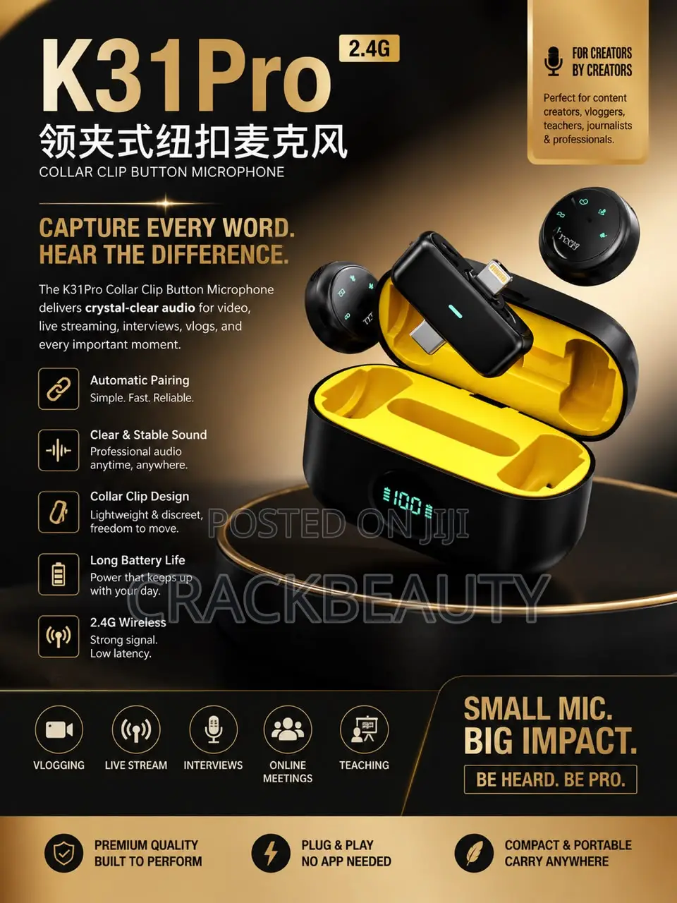 Pro Wireless Lavalier Microphone for iPhone and Andriod,
