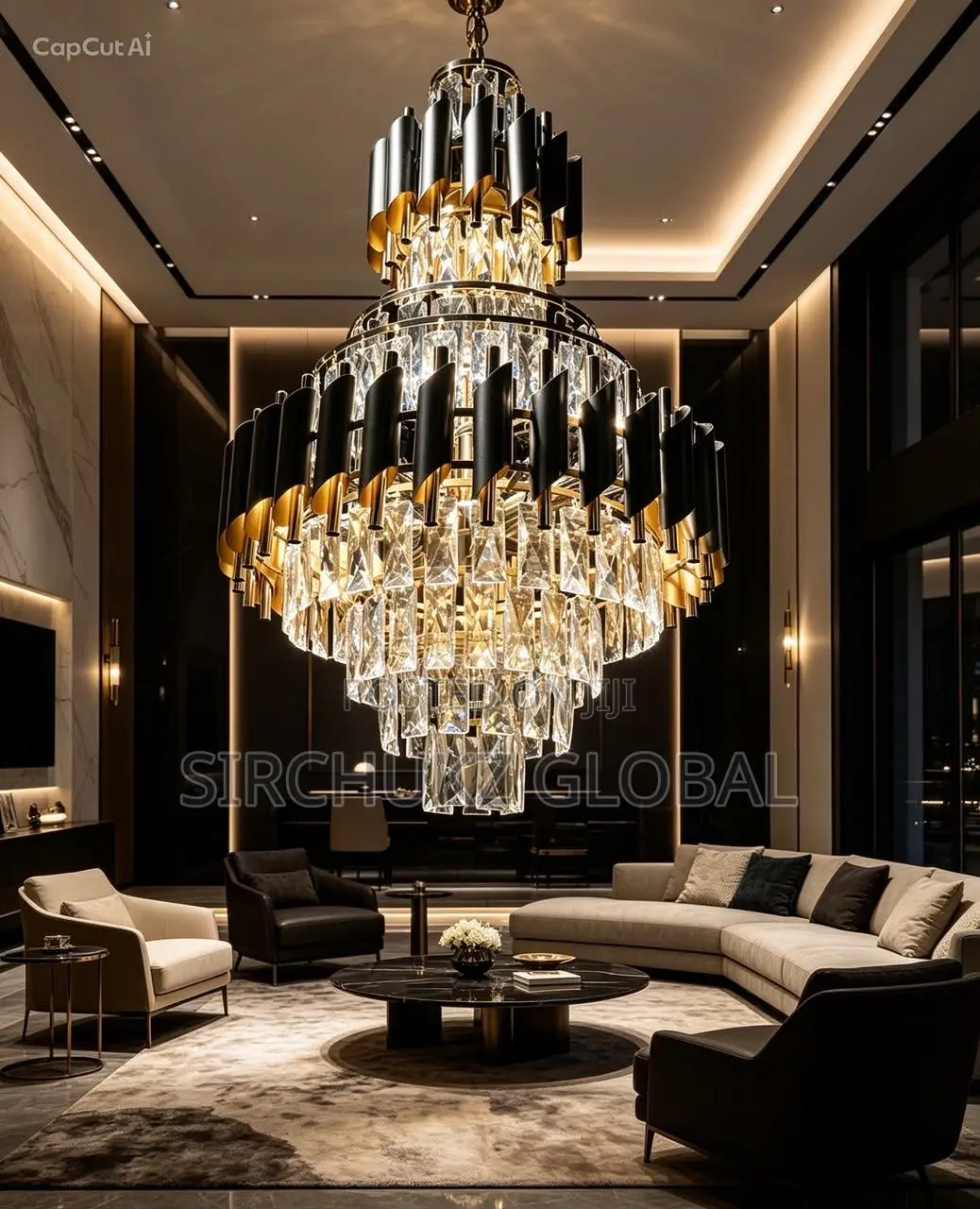 Luxury Black Gold Crystal Pendant Chandelier,