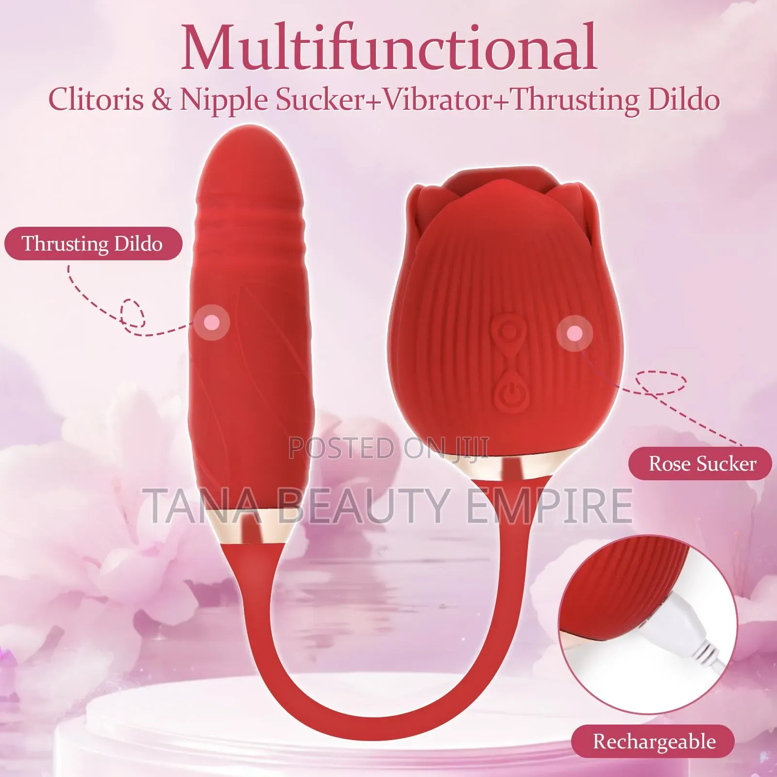 2 in 1 Dildo and Vibrator Waterproof Rose Nipple Pussy Licking Toy