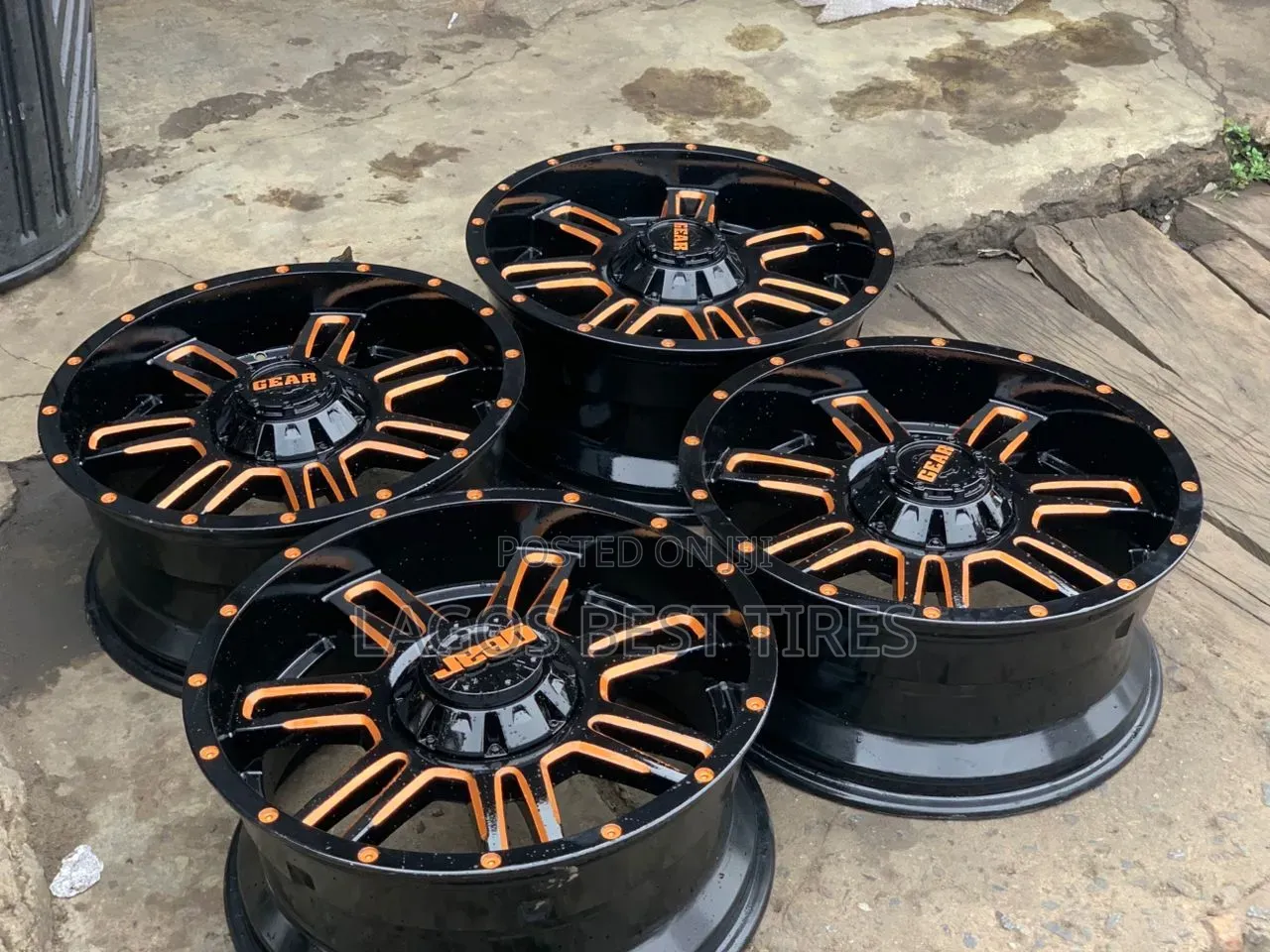  Brand New Set of 4 GEAR Alloy Wheels – Black Orange 