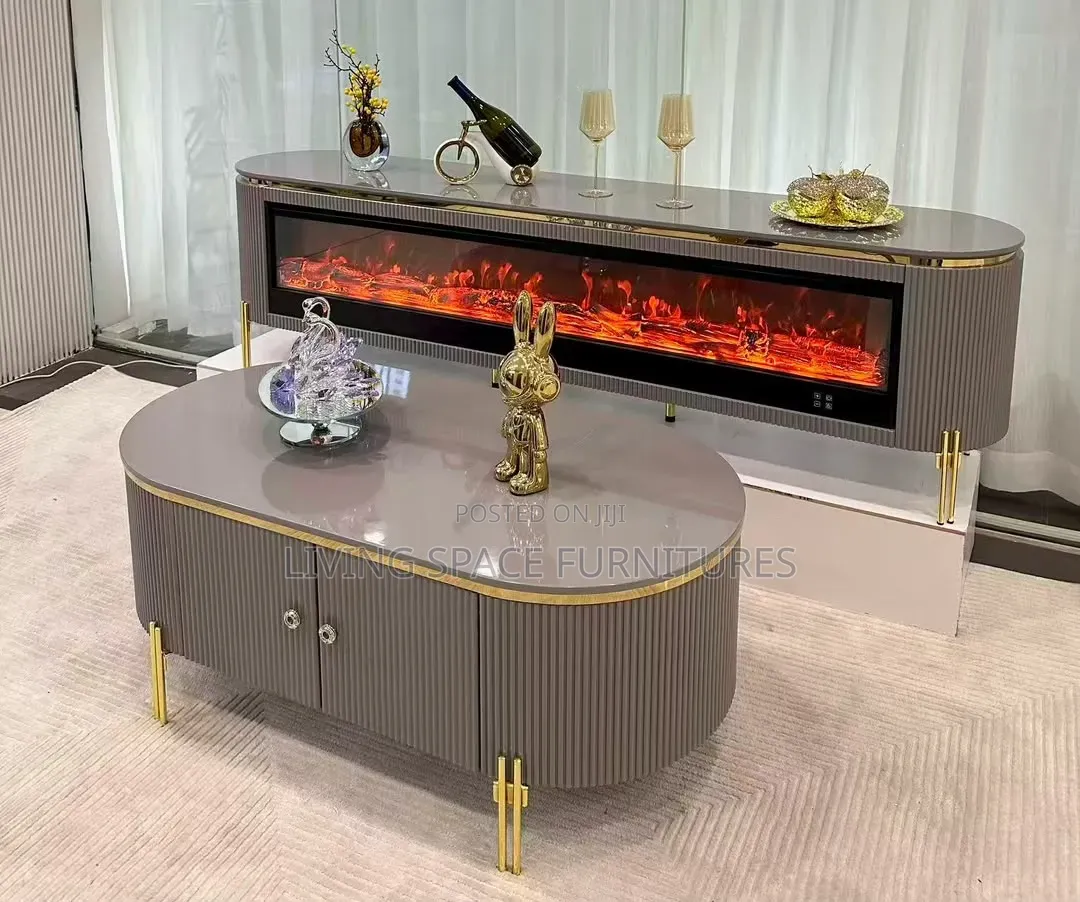 Glass Top Center Table With Fireplace TV Stand
