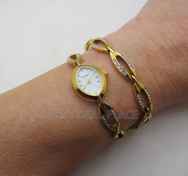 Genuine Sekonda Gold Plated Stone Set Watch + Bracelet Set UK Import