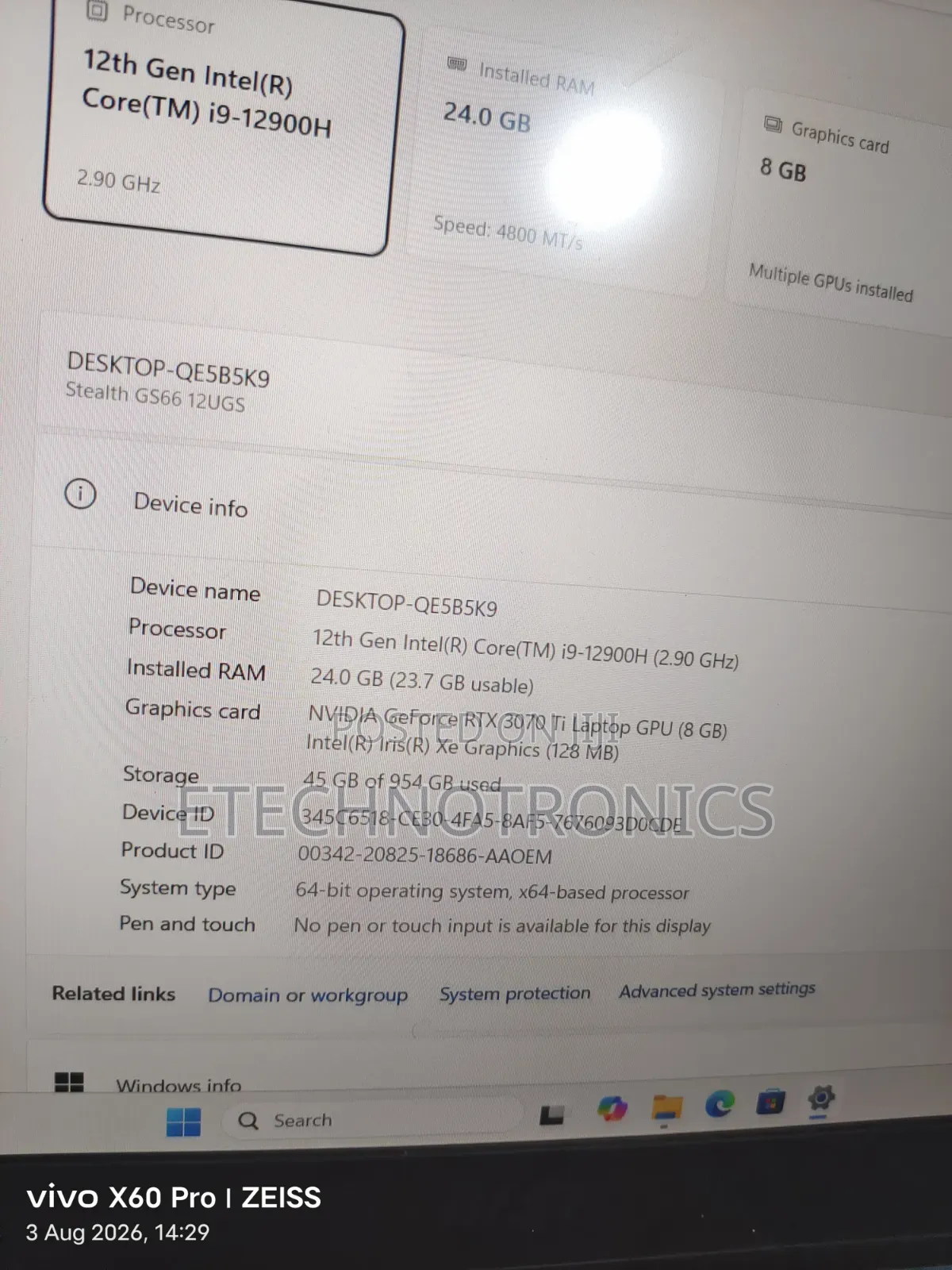 Laptop MSI GS66 Stealth 12UHS 24GB Intel Core i9 SSD 1T