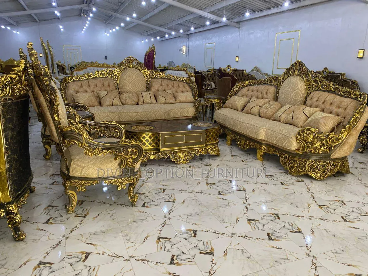 Egyptian Royal Sofa With Center Table and Sides