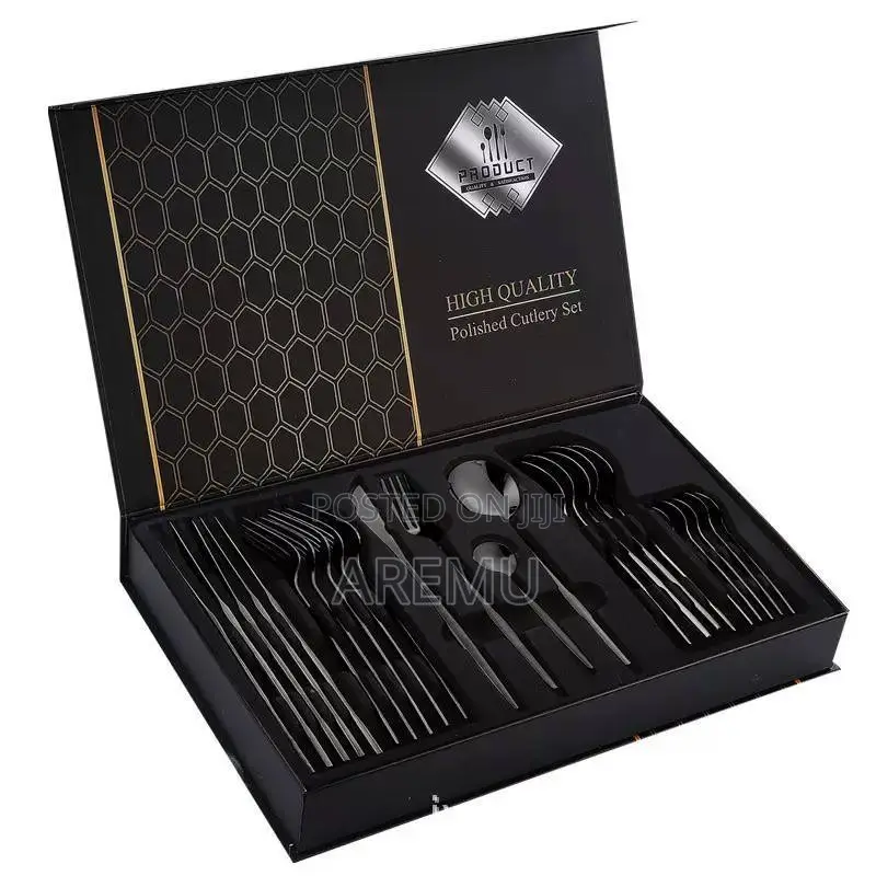 24pcs Black Cutlery Set