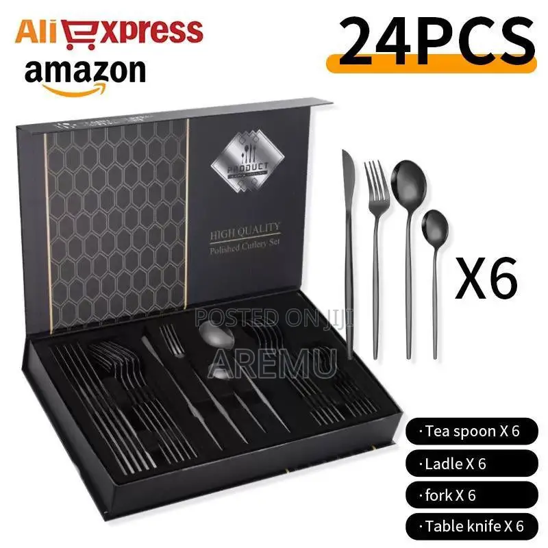 24pcs Black Cutlery Set