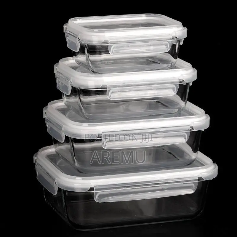 4 in 1 Lock Fresh Glass Bowl Set With Plastic Lid