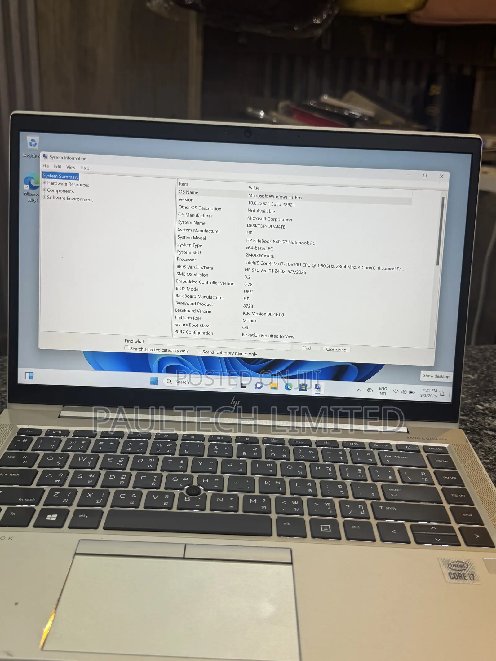 Laptop HP EliteBook 840 G7 16GB Intel Core i7 SSD 256GB