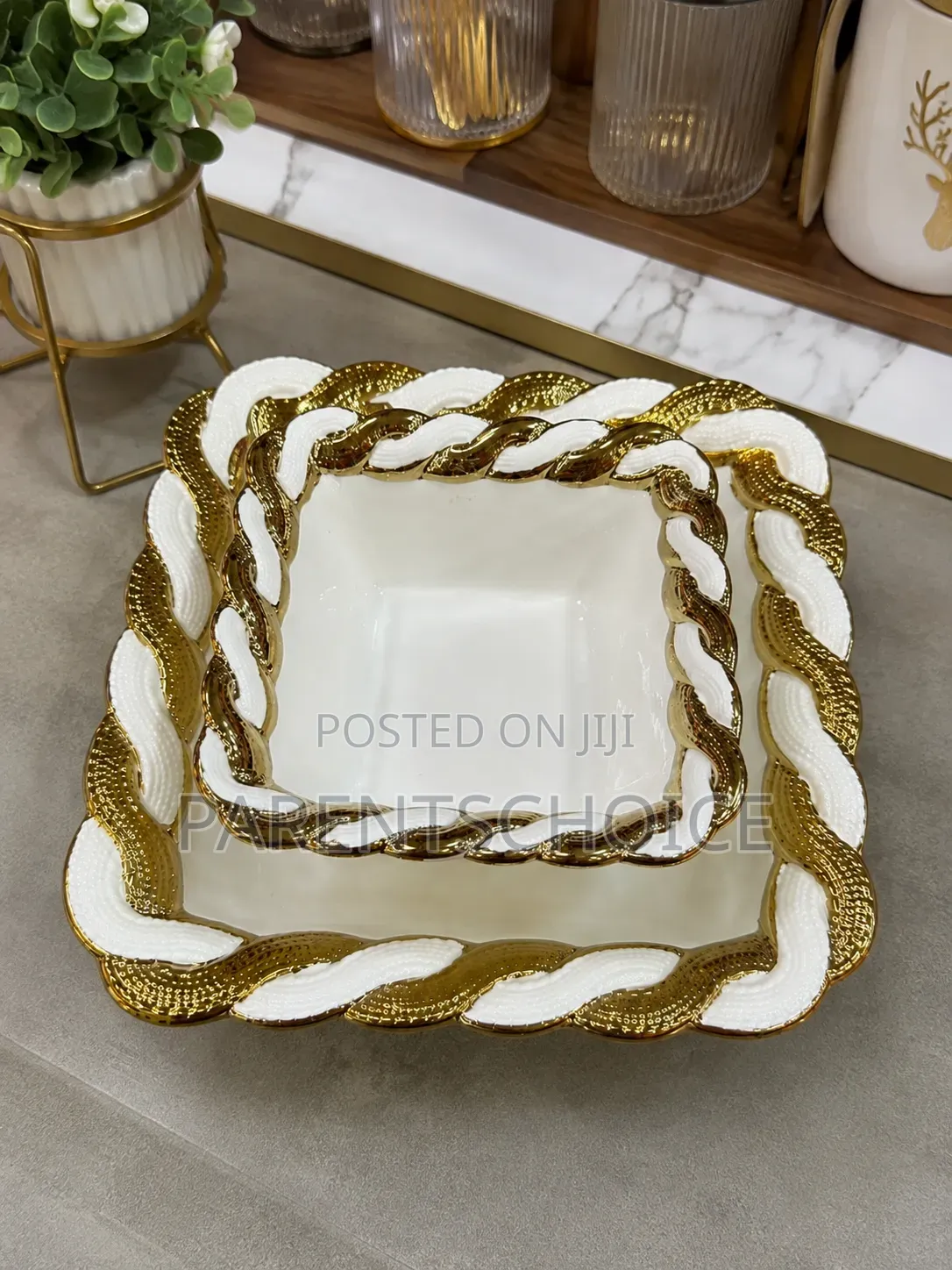 Luxury Gold & White Square Ceramic Serving Bowl a 24 Pieces