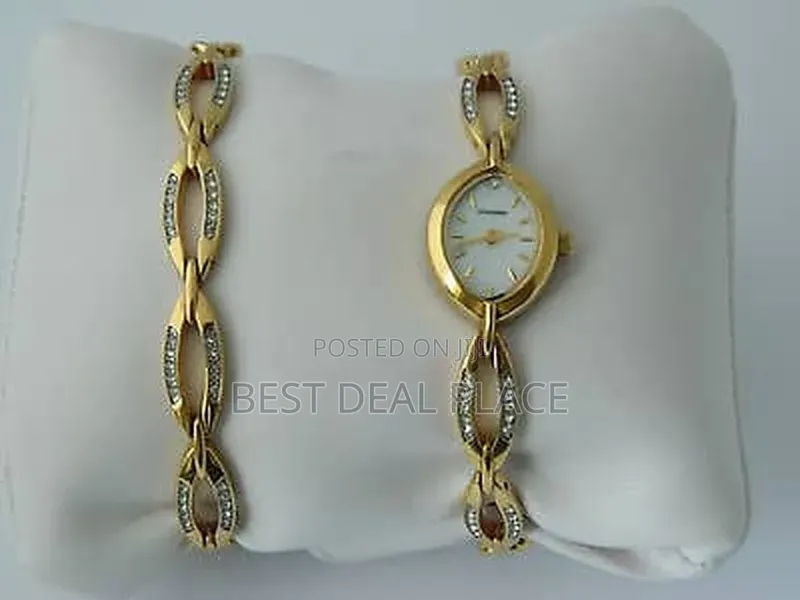 Genuine Sekonda Gold Plated Stone Set Watch + Bracelet Set UK Import