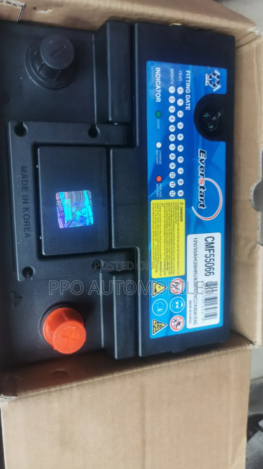 12V 50AH Everstart Maintainance Free Car Battery.