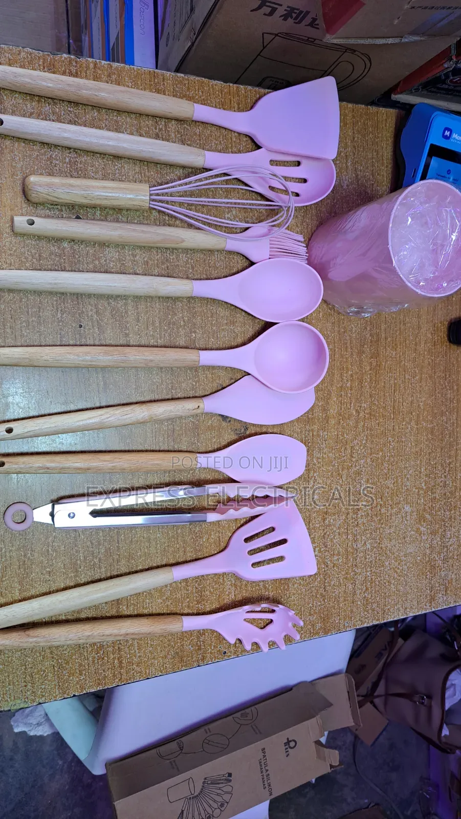 Brand New 12PCS Pink Silicone Kitchen Utensil Set | Wooden Handle