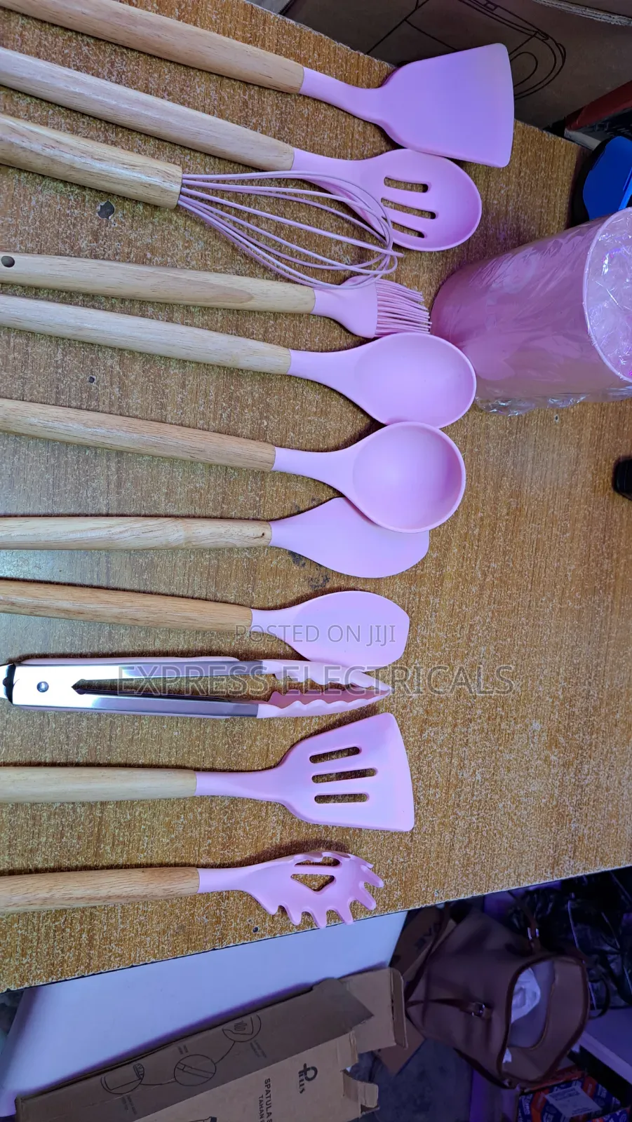 Brand New 12PCS Pink Silicone Kitchen Utensil Set | Wooden Handle