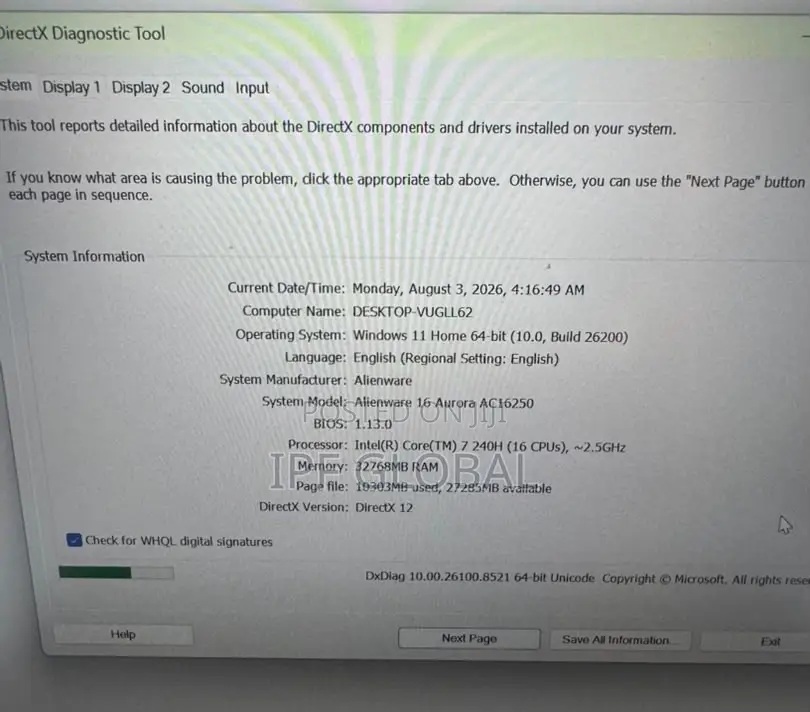 Laptop Alienware 16 Aurora 32GB Intel Core 7 SSD 1T