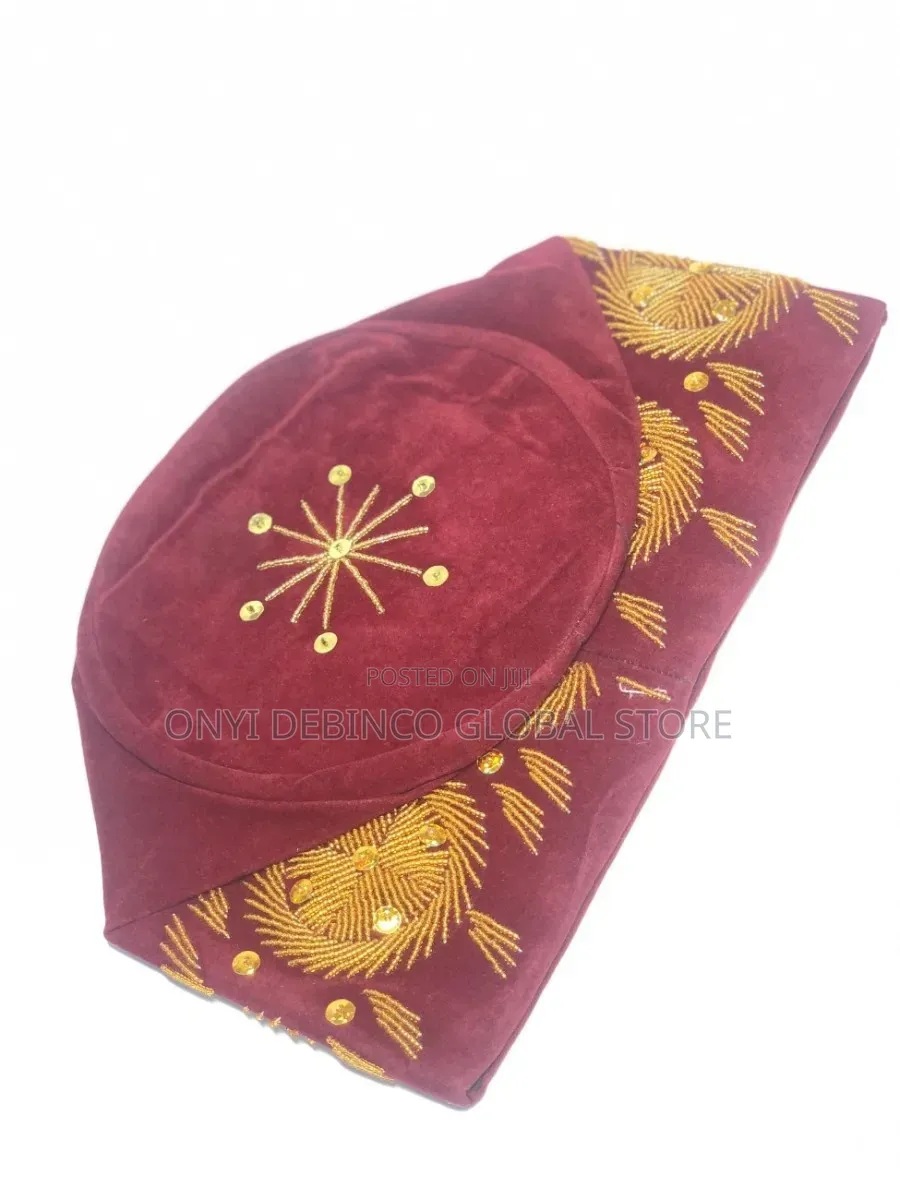 Burglary Velvet Gold Embroidered Hat / Cap Yoruba Traditional Wedding