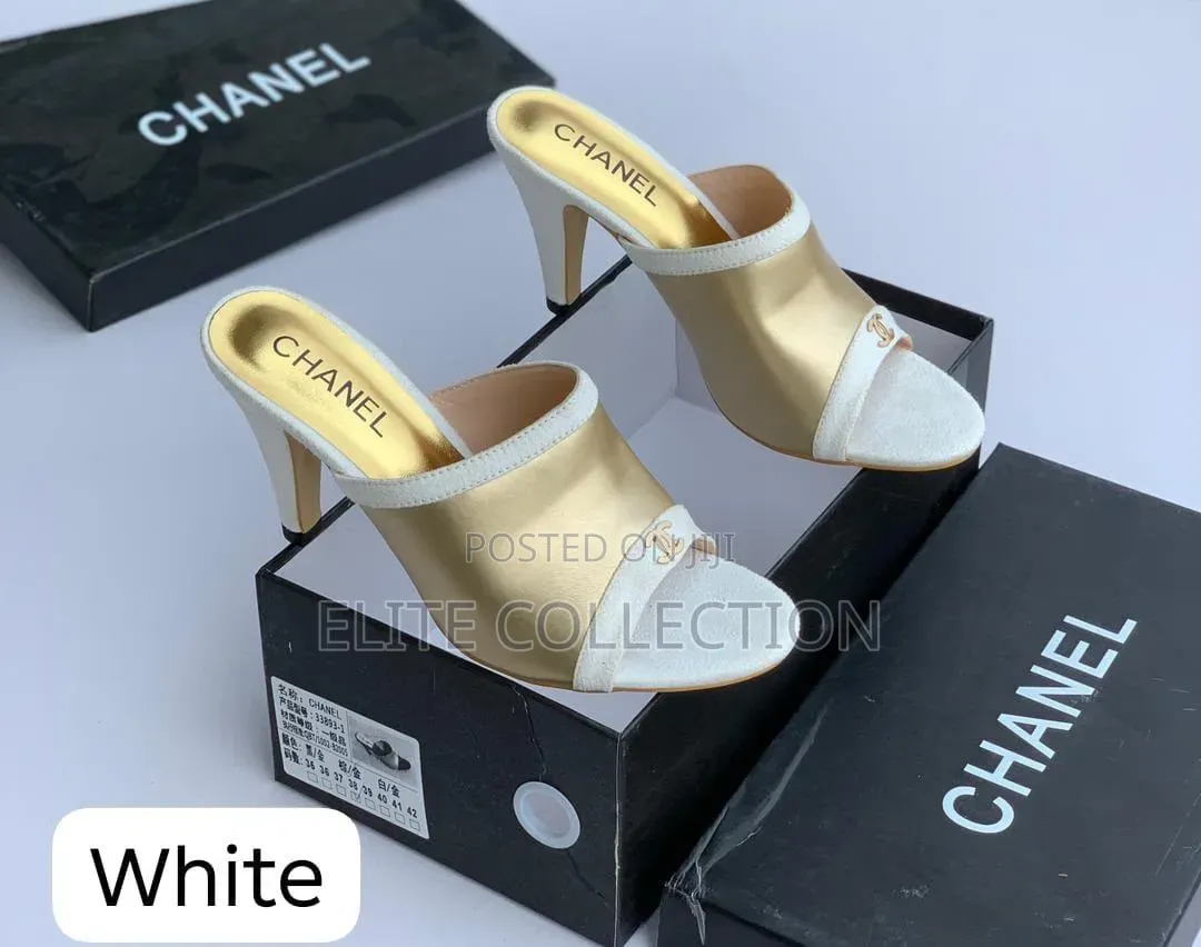 Chanel Heel Colors: White,Black,Brown Size: 37-42 Comes Boxed