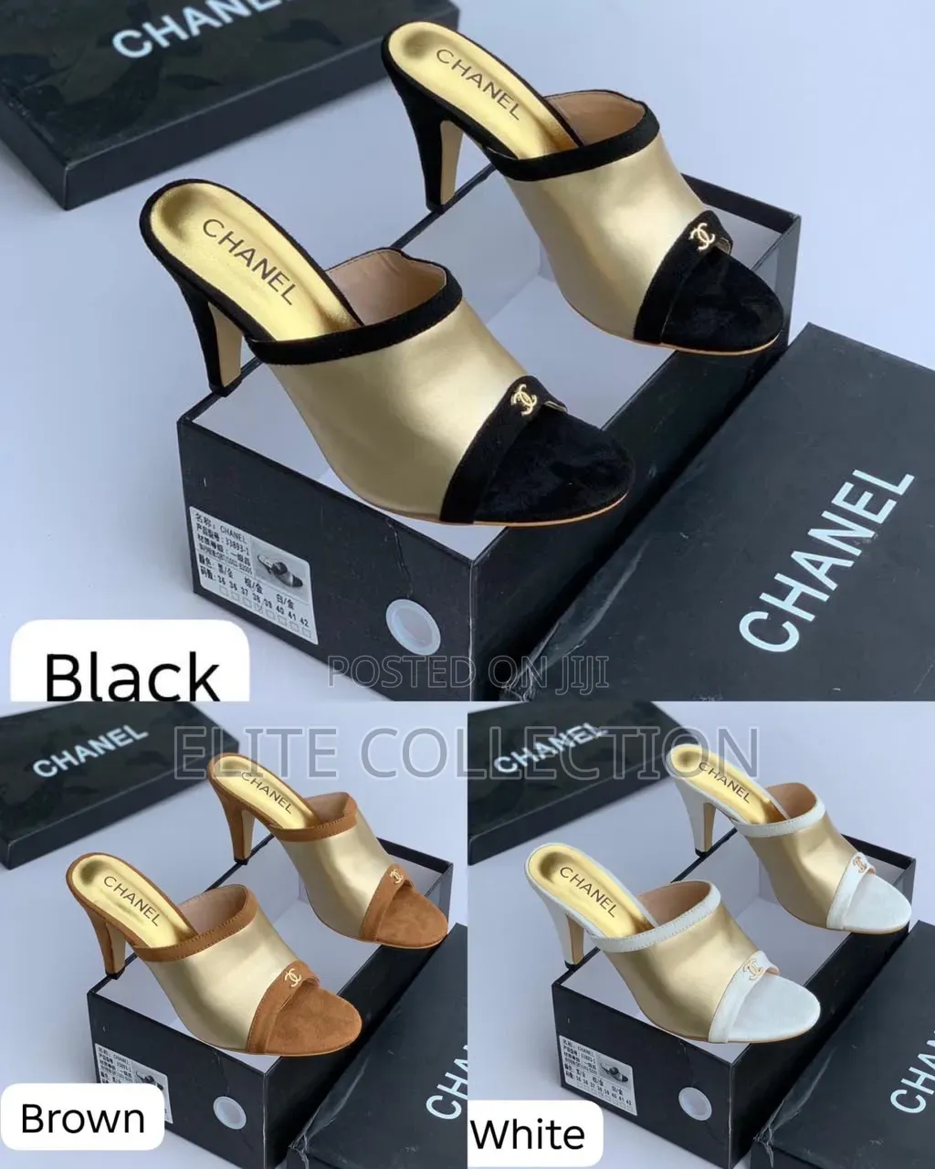 Chanel Heel Colors: White,Black,Brown Size: 37-42 Comes Boxed