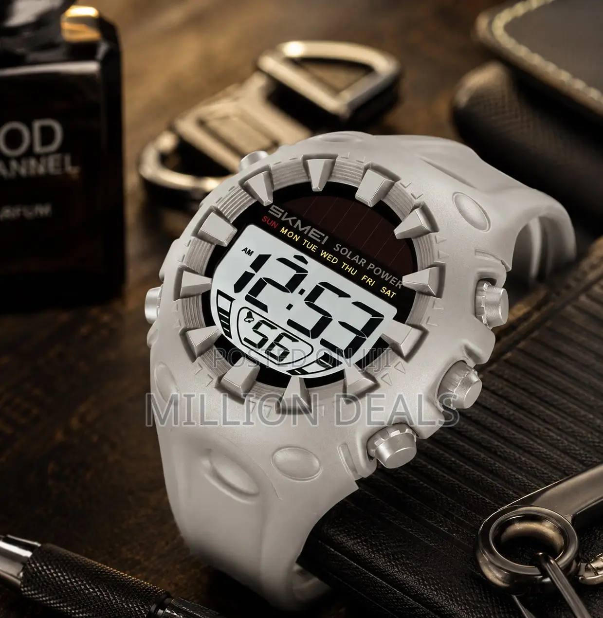Solar-Powered Rugged Rubber Strap Men's Digital Watches