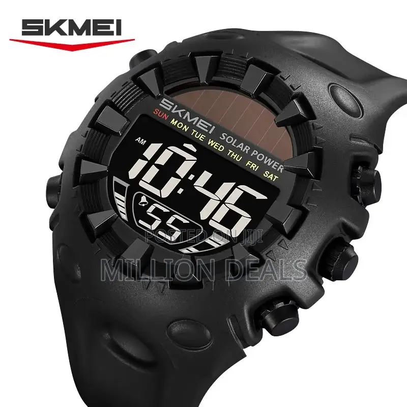Solar-Powered Rugged Rubber Strap Men's Digital Watches