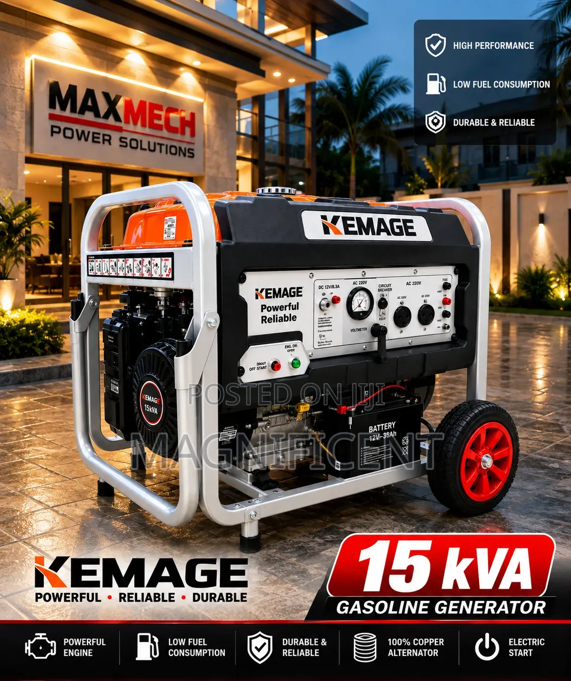 KEMAGE 15kVA Gasoline Generator – Electric Start | Powerful,