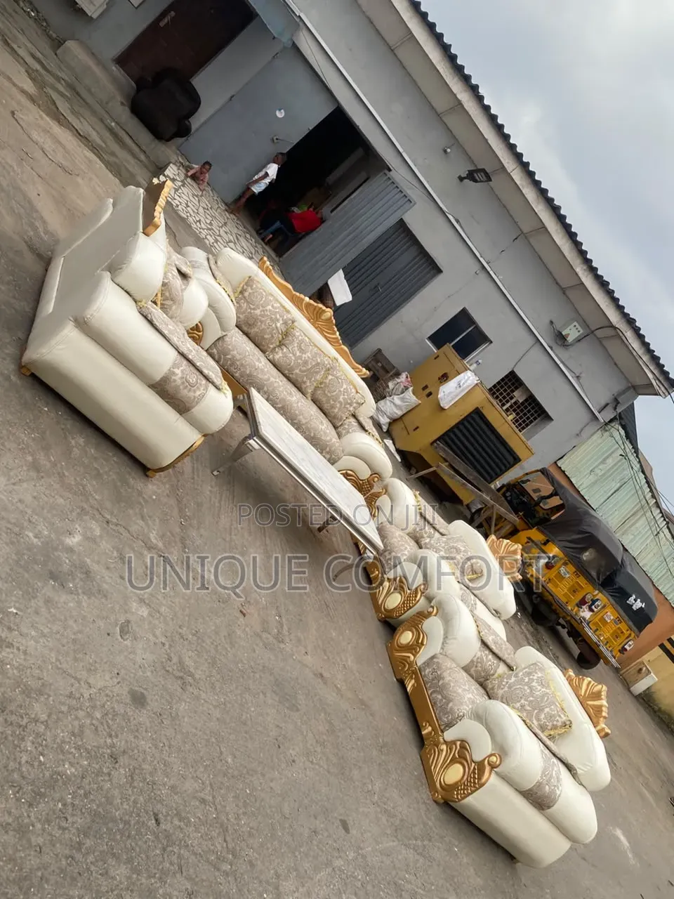 Complete Royal Sofa Set With Throw Pillows and Marble Center Table