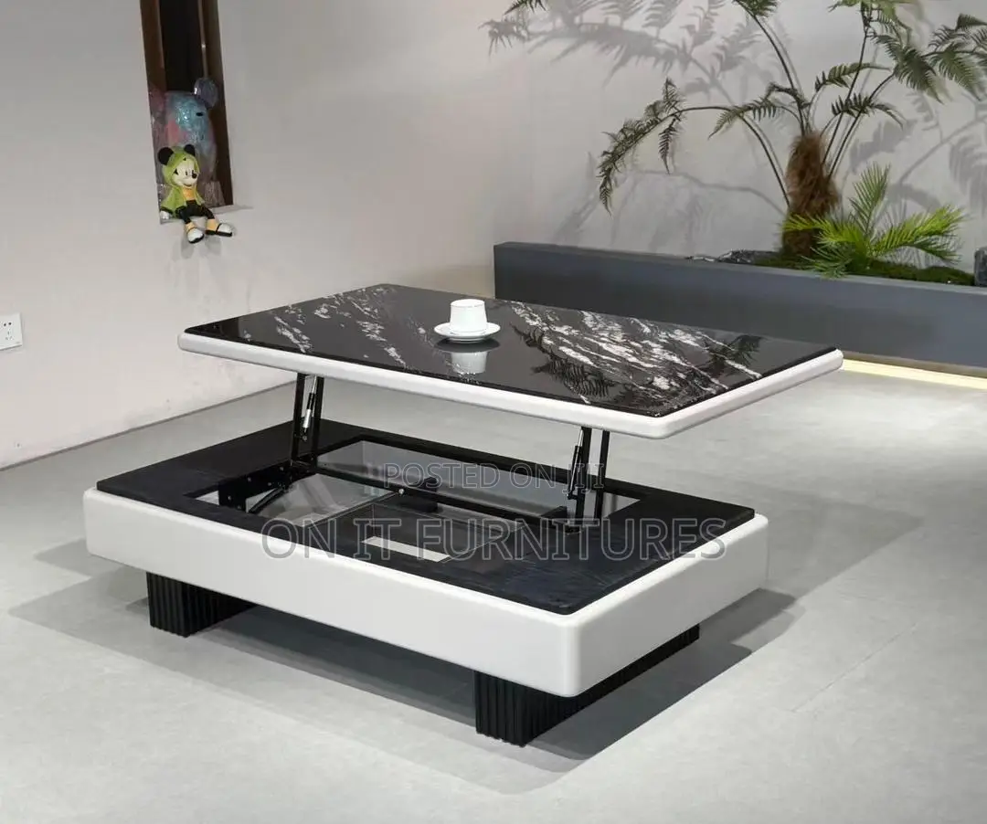 Luxury Lift-Top Center Table With Hidden Storage Marble Finish