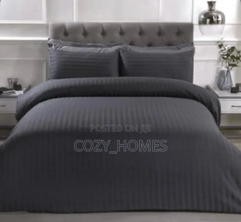 Dark Grey Stripe 100% Polish Fabric Duvet Bedsheet Set (6x6)