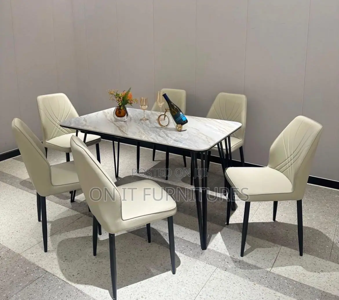 Luxury 6-Seater Marble Dining Table Set With Premium Leather Chairs
