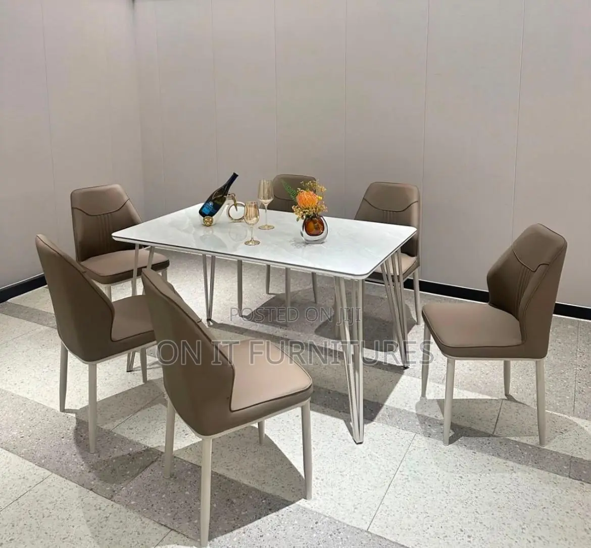 Luxury 6-Seater Marble Dining Table Set With Premium Leather Chairs