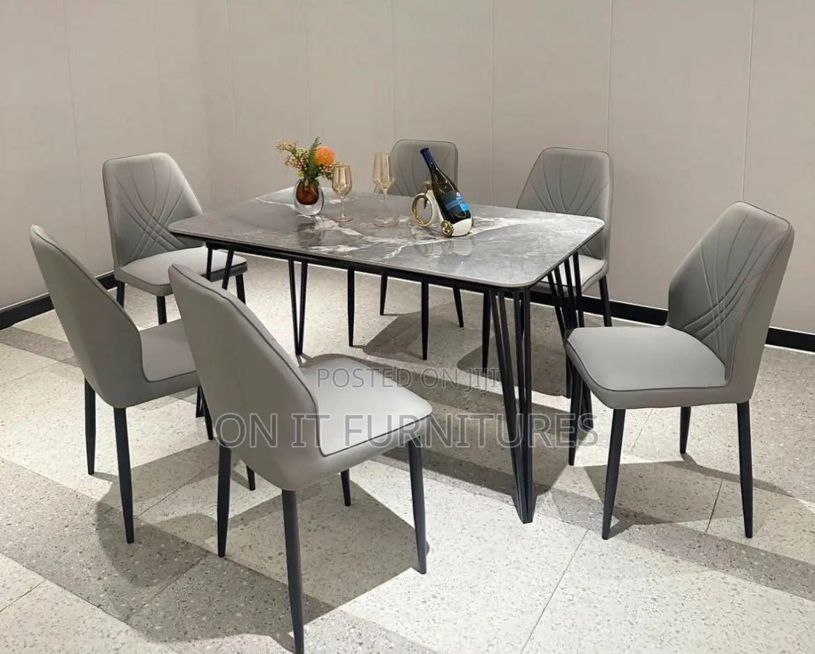 Luxury 6-Seater Marble Dining Table Set With Premium Leather Chairs