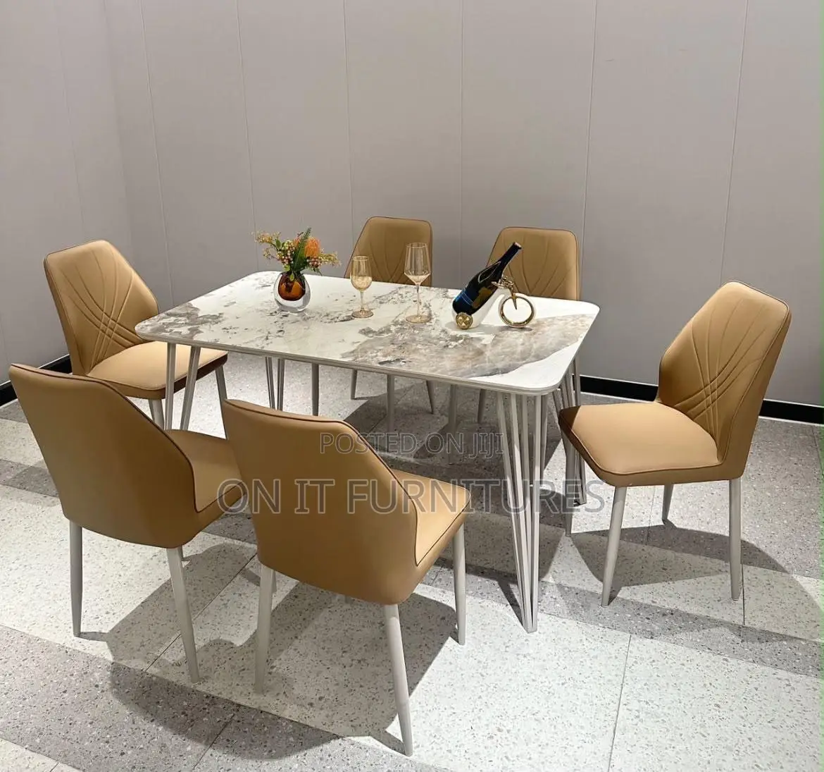 Luxury 6-Seater Marble Dining Table Set With Premium Leather Chairs