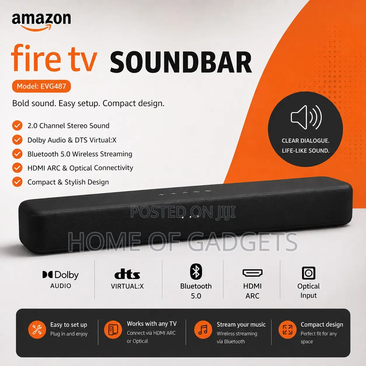 Amazon Fire TV Soundbar – EVG487 | Powerful Sound for Your TV