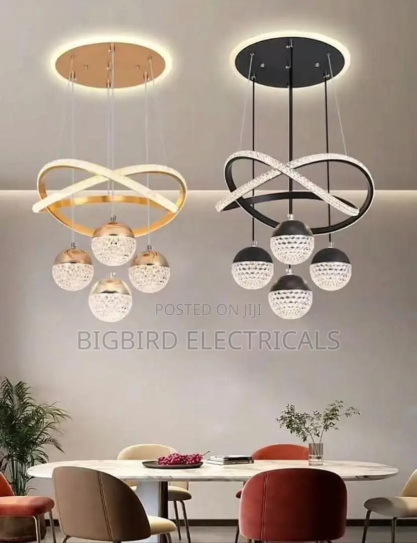 Modern LED Ring Chandelier | Crystal Globes - Gold + Black