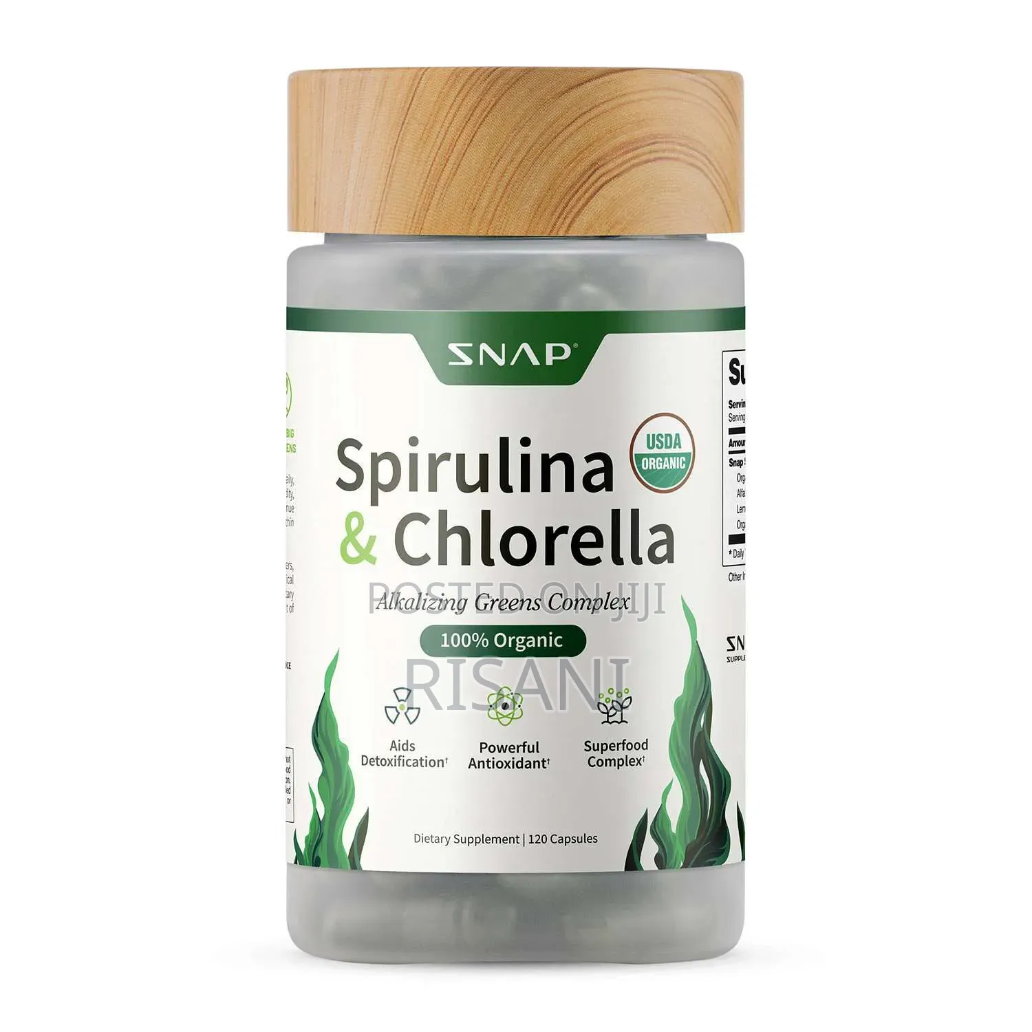 Organic Spirulina and Chlorella Supplement by 120 Capsules