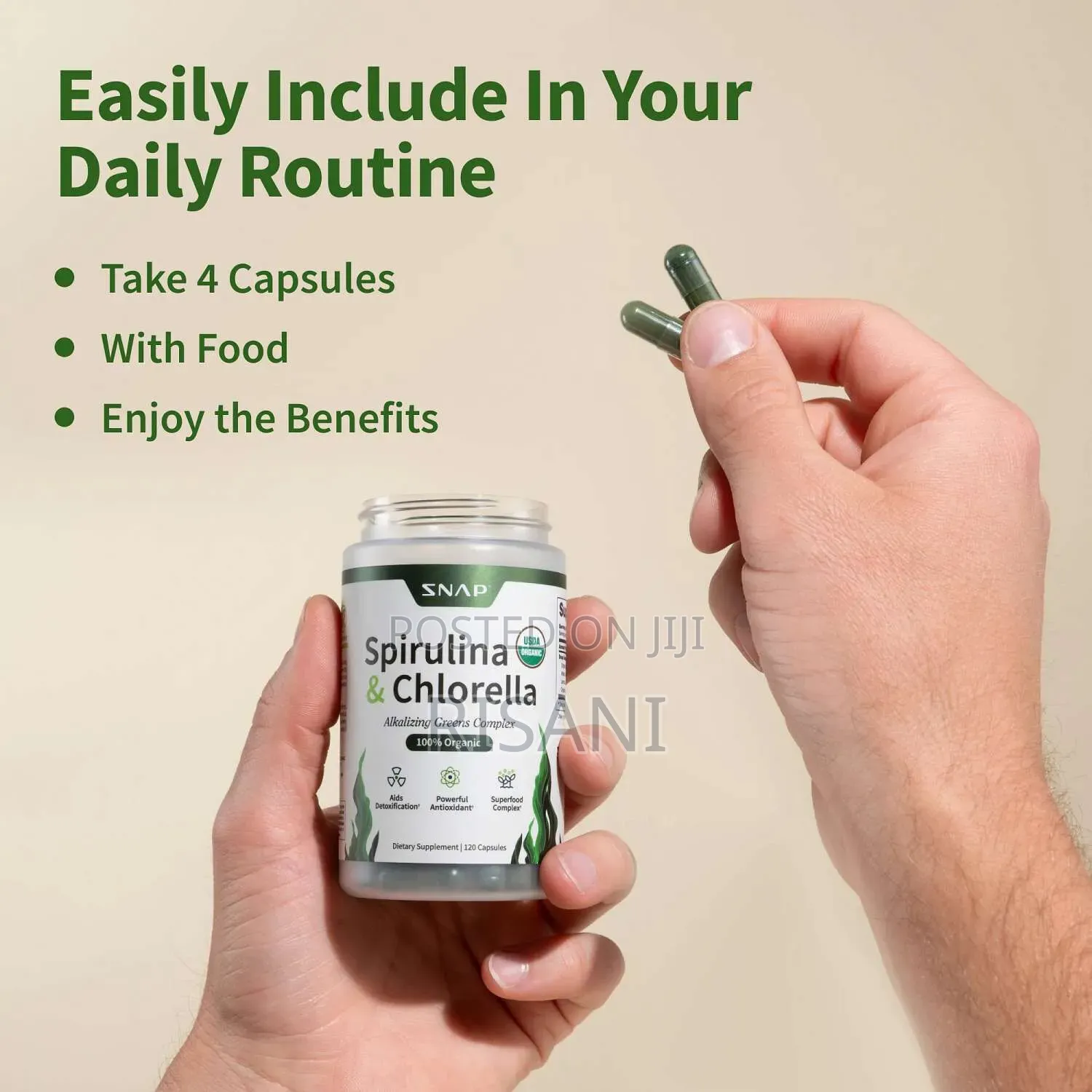 Organic Spirulina and Chlorella Supplement by 120 Capsules