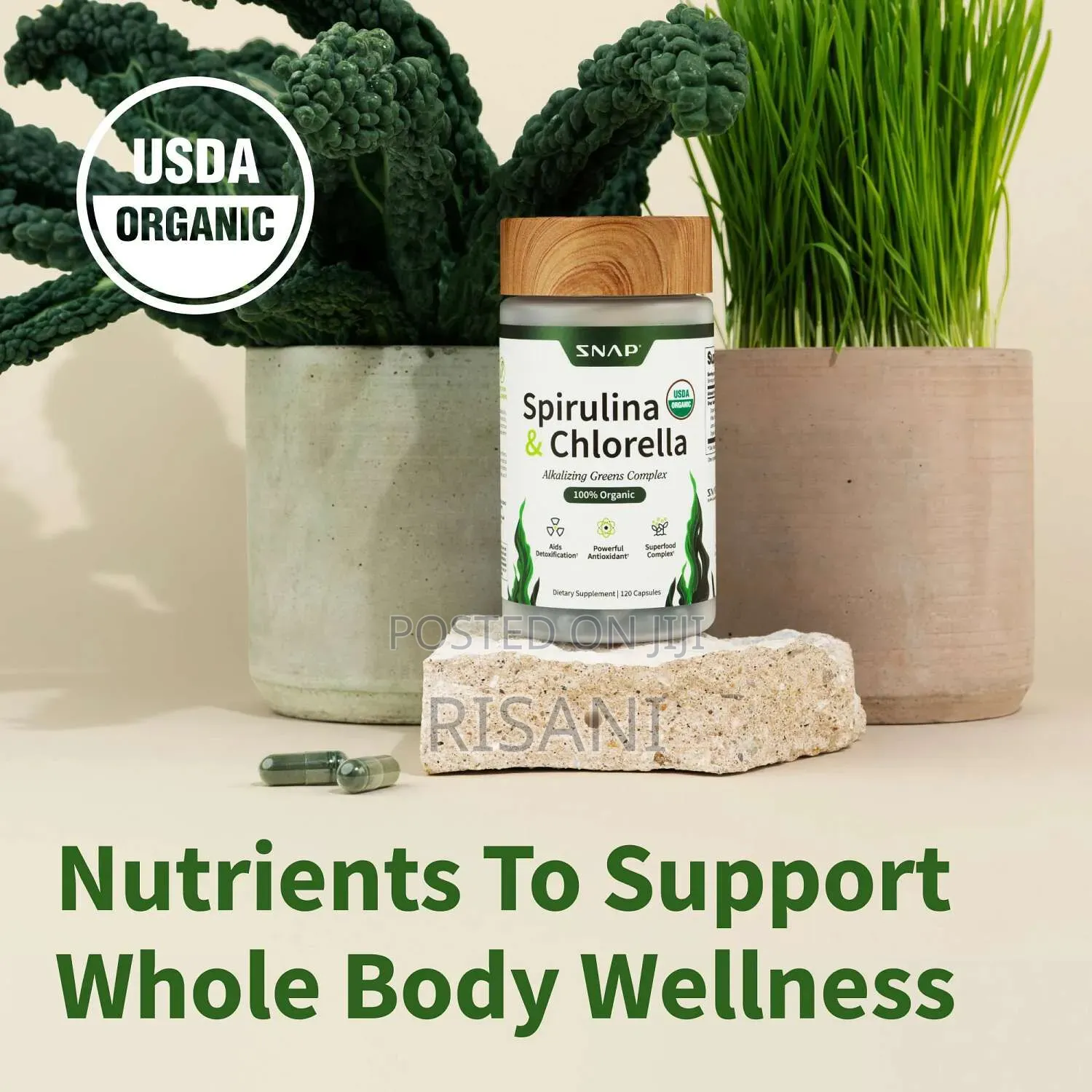 Organic Spirulina and Chlorella Supplement by 120 Capsules