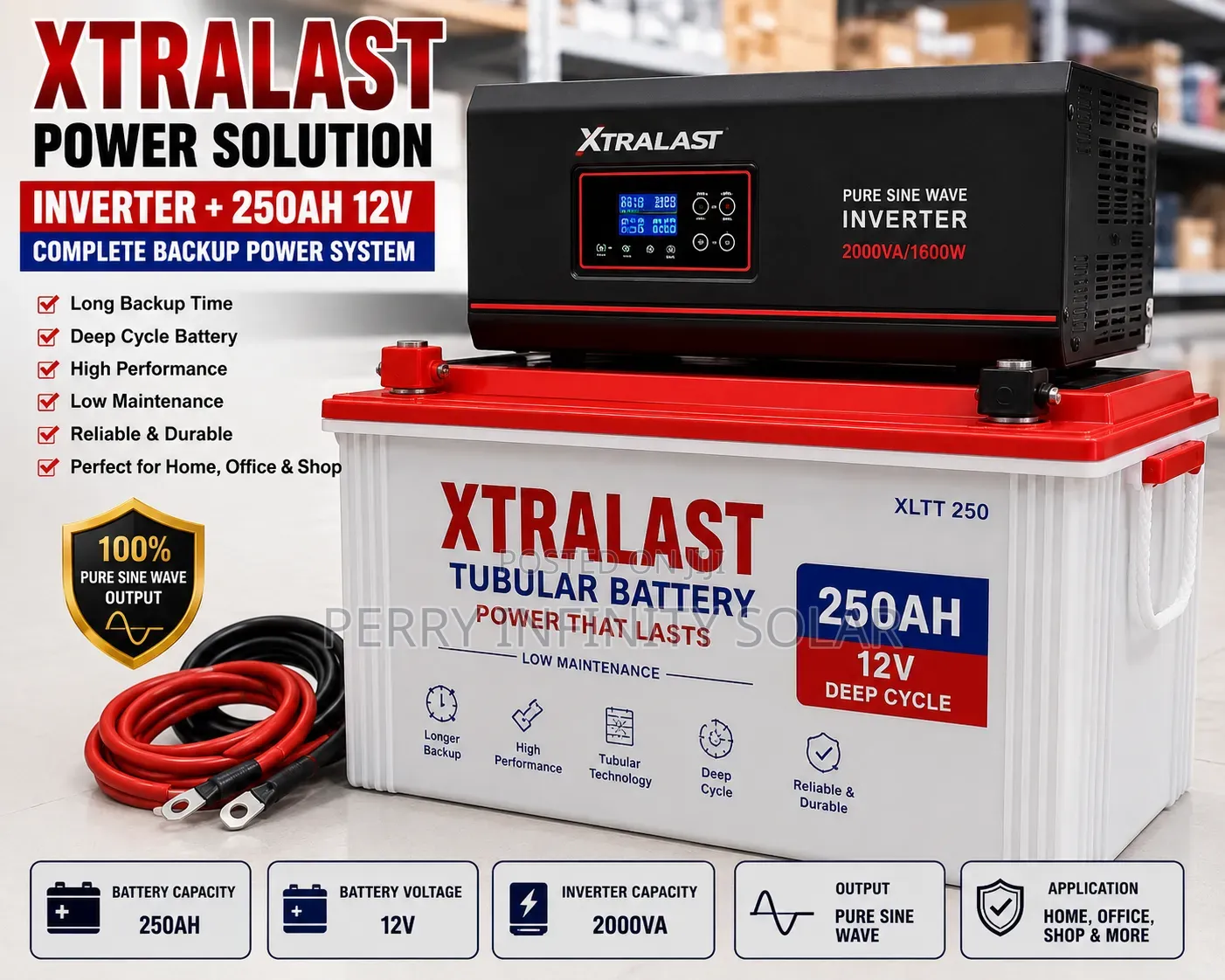 Inverter + 250Ah 12V Deep Cycle Battery | Complete Home Backup Power