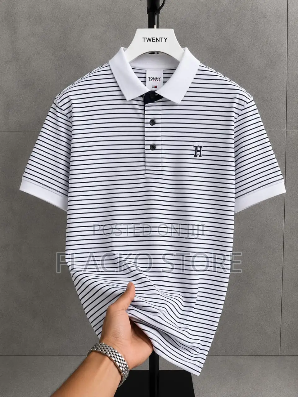 Original New Tommy Hilfiger Collar Neck Stripe T-Shirts