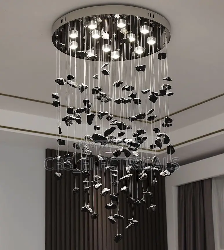 Luxury Floating Black Stone Waterfall Chandelier