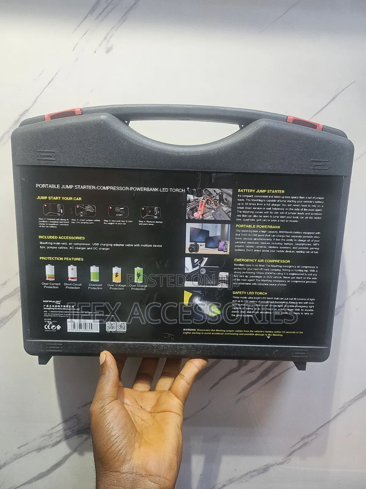 Konfulon High-Power Portable Jump Starter, Power Bank, Led Torch
