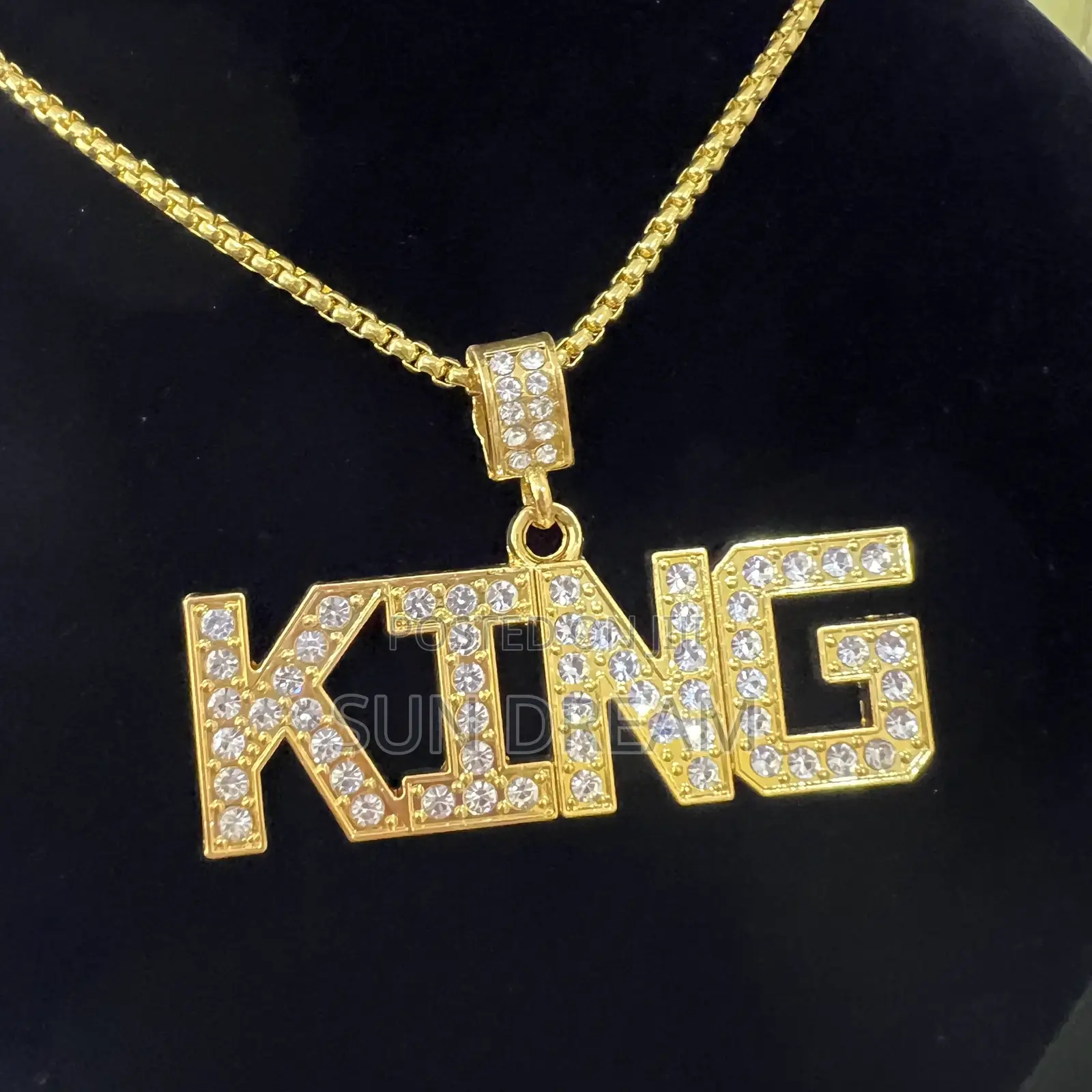 Men Golden Necklace Diamond KING Necklace