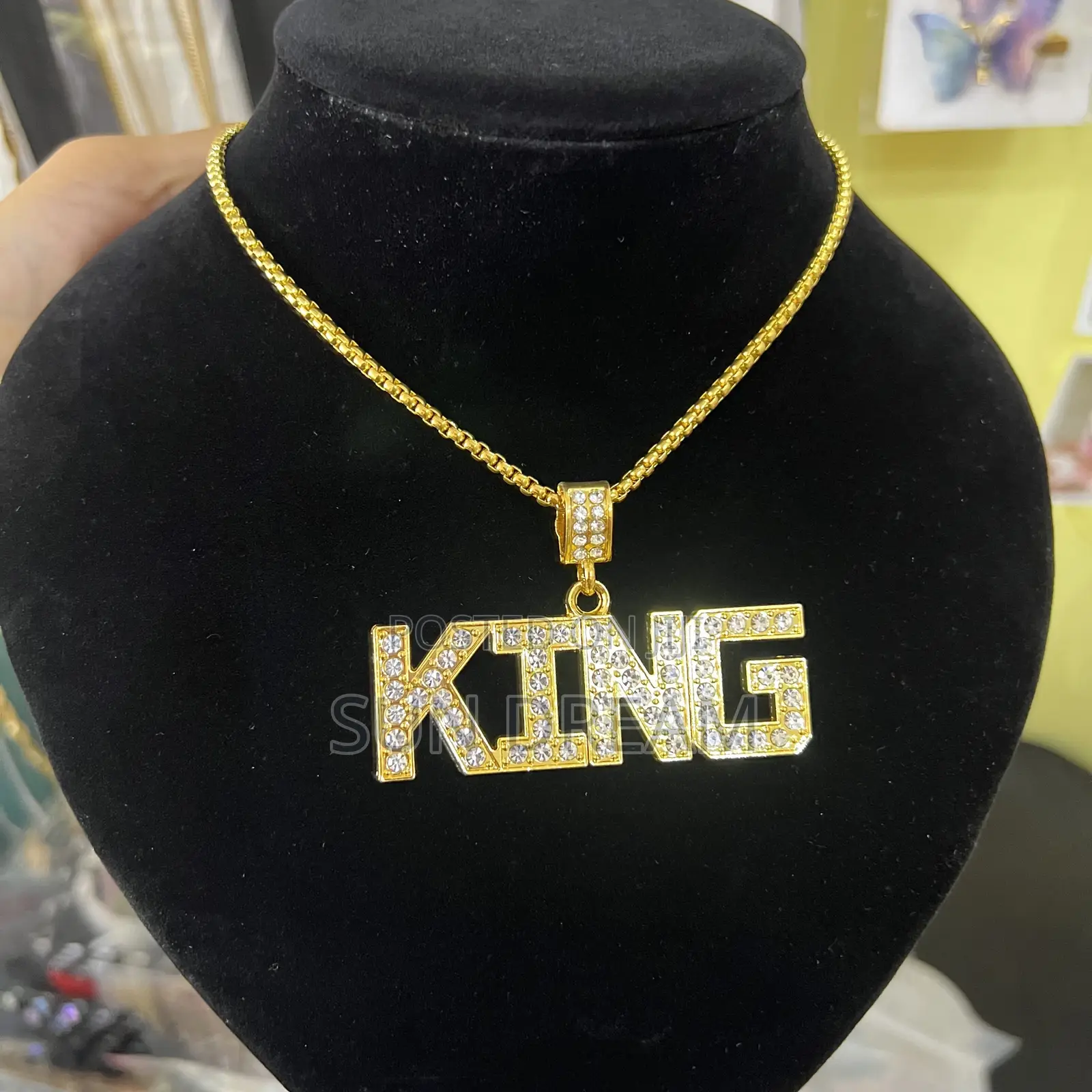 Men Golden Necklace Diamond KING Necklace