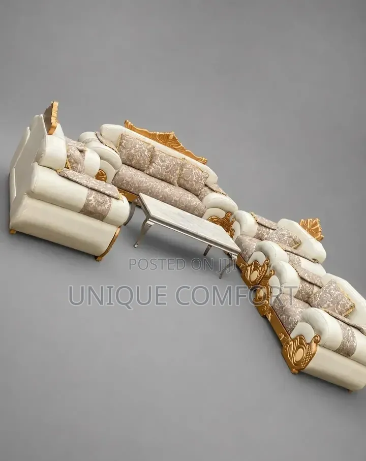 Top Quality Royal Sofa Set With Throw Pillows and Marble Table
