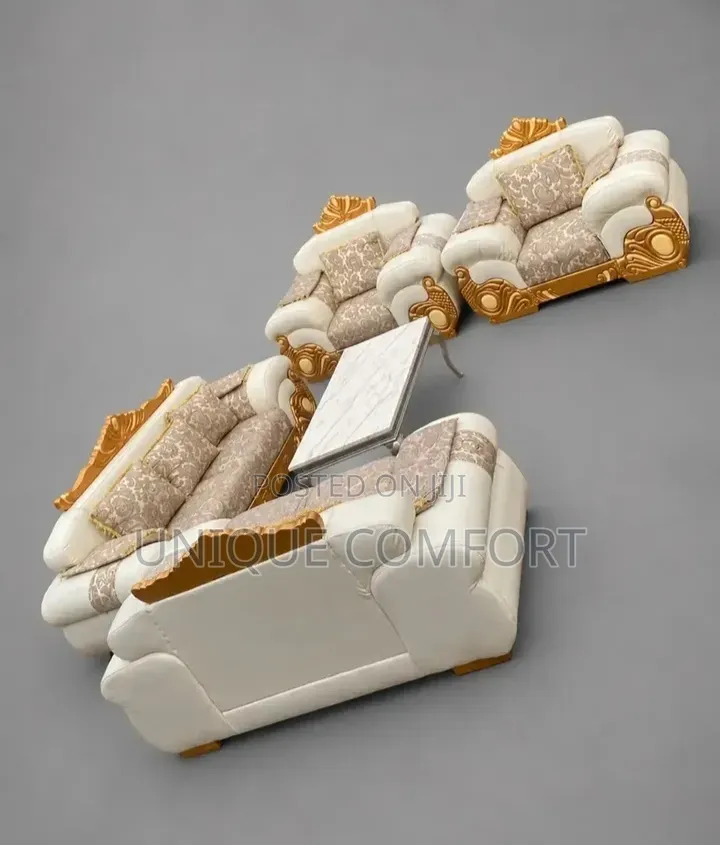 Top Quality Royal Sofa Set With Throw Pillows and Marble Table