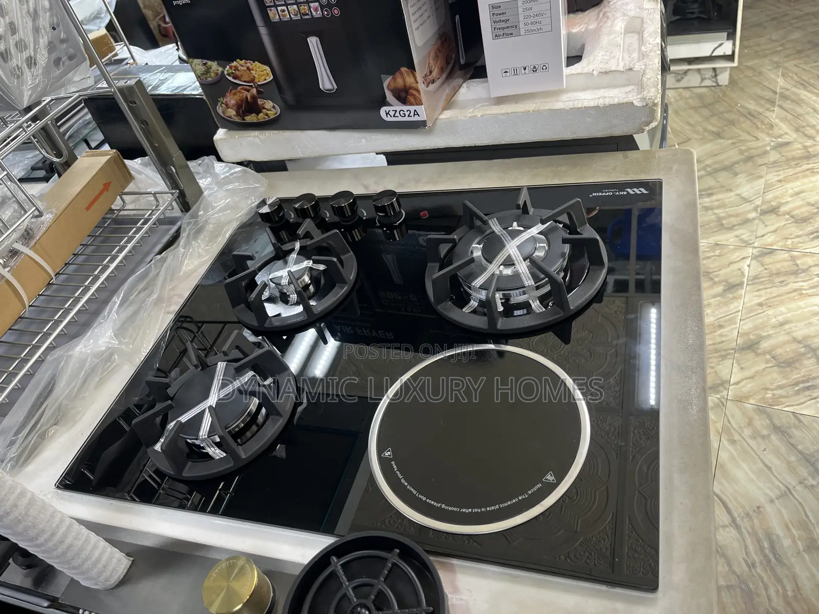 Sky-Oppein Built in Gas Hob 3 Burner Gas Cooker 1 Electric